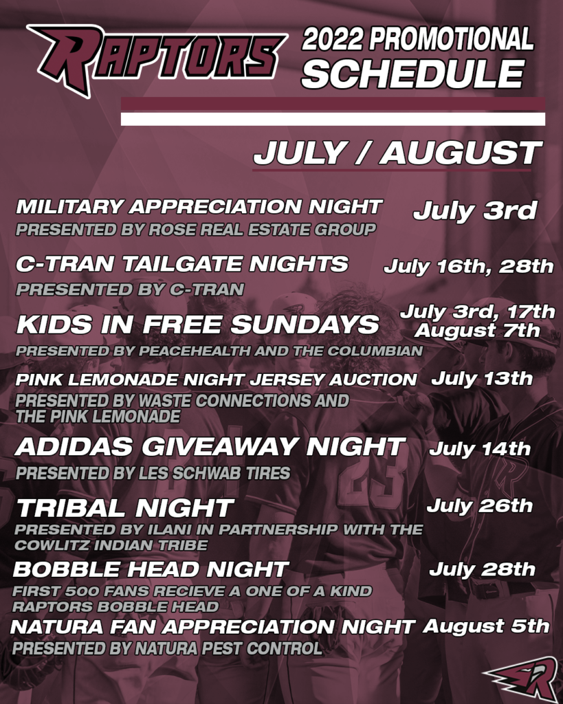 Promo Schedule Ridgefield Raptors