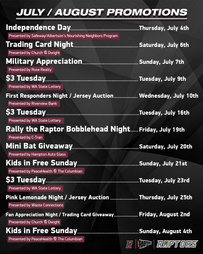 Promo Schedule Ridgefield Raptors